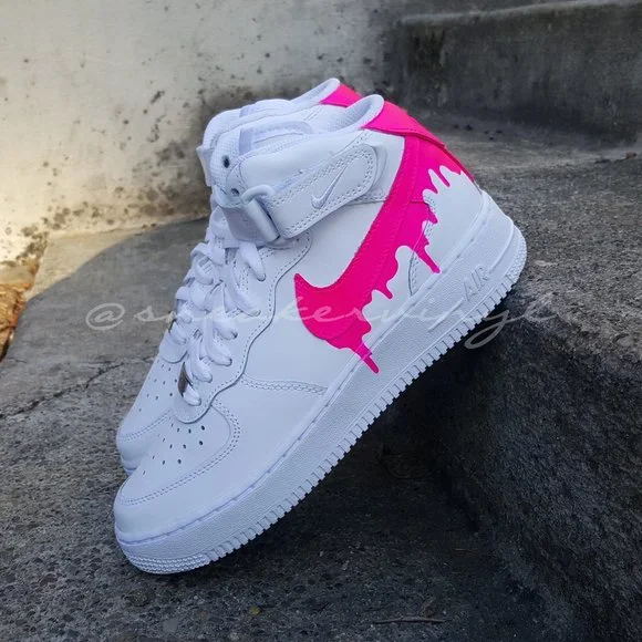 Nike Air Force 1 Mid Pink Paint Drip Custom NWT
